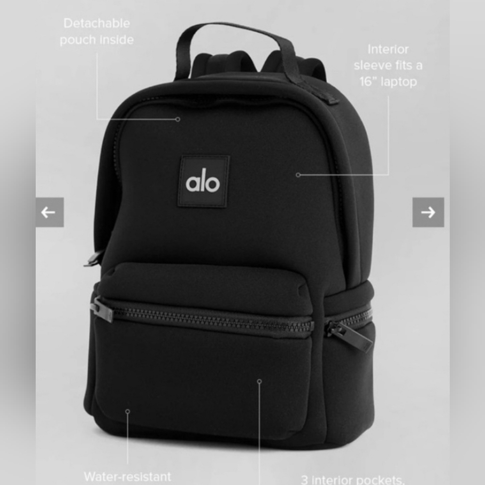ALO Yoga Stow Black/silver Neoprene W/ Pouch Backpack NWT/NIP